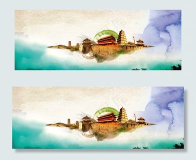 天猫水墨画彩绘古典中国风全屏海报素...