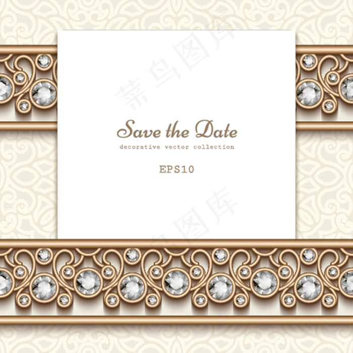 植物花纹钻石婚礼贺卡模板下载