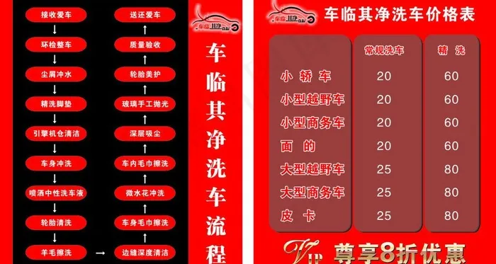 洗车价格表图片cdr矢量模版下载