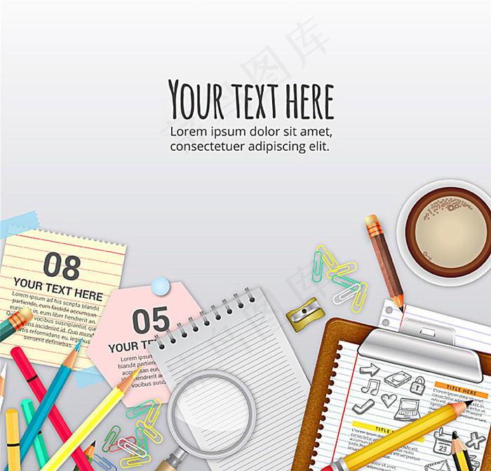 创意办公用品背景矢量素材图片
