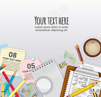 创意办公用品背景矢量素材图片