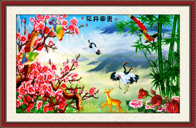 花开富贵(3543X2315(DPI:300))psd模版下载