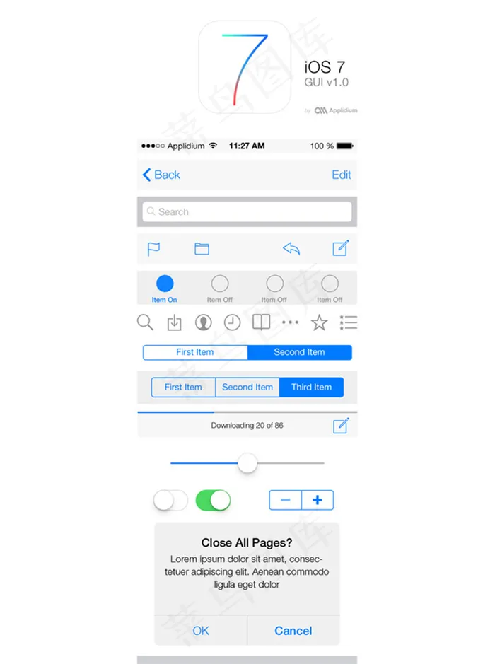 IOS7系统界面PSD分层素材psd模版下载