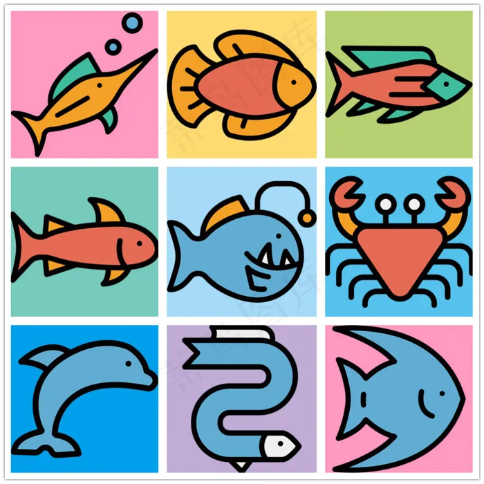 鱼类icon图标eps,ai矢量模版下载