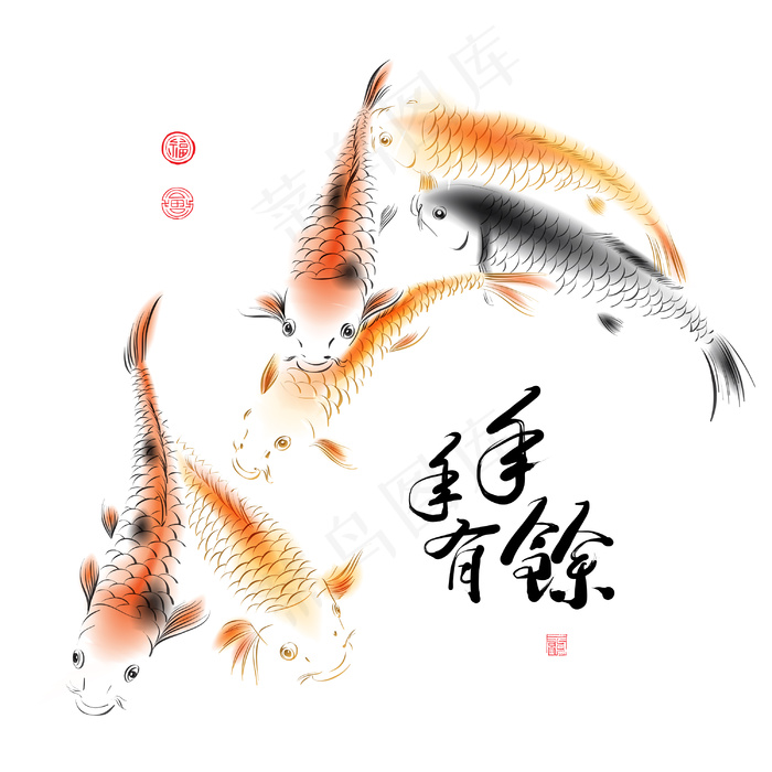 中国水墨画矢量鲤鱼eps,ai矢量模版下载