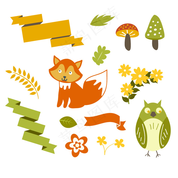 森林动物元素矢量图片 AI