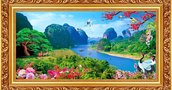 风景画 山水 中堂画图片(5703X3307(DPI:300))psd模版下载