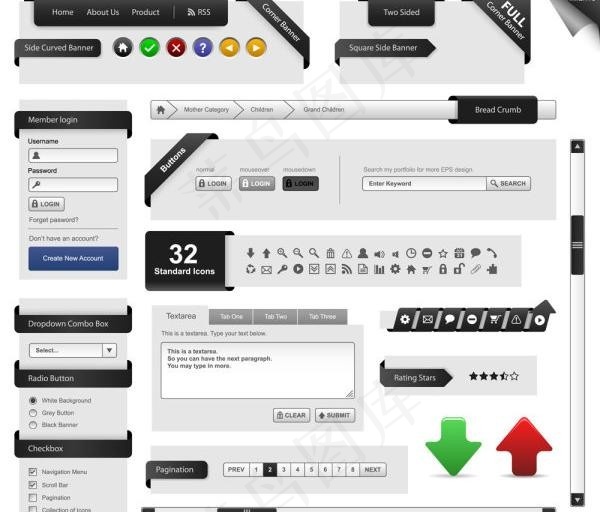 黑白简约风网站设计素材.rar