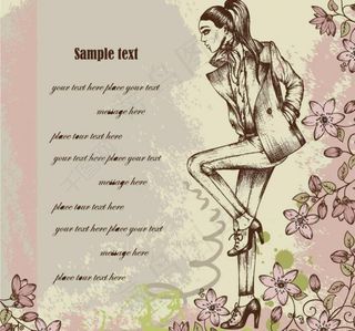 春天活力时尚美女 梦幻花纹花朵图片