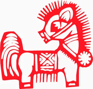 新春生肖剪纸马矢量图