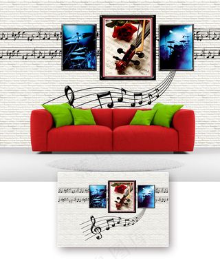 咖啡厅3D音符音乐主题壁纸装饰画