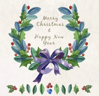 水彩圣诞花环与植物