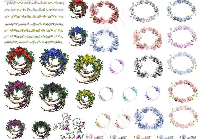 玫瑰花环与玫瑰花边图片psd模版下载