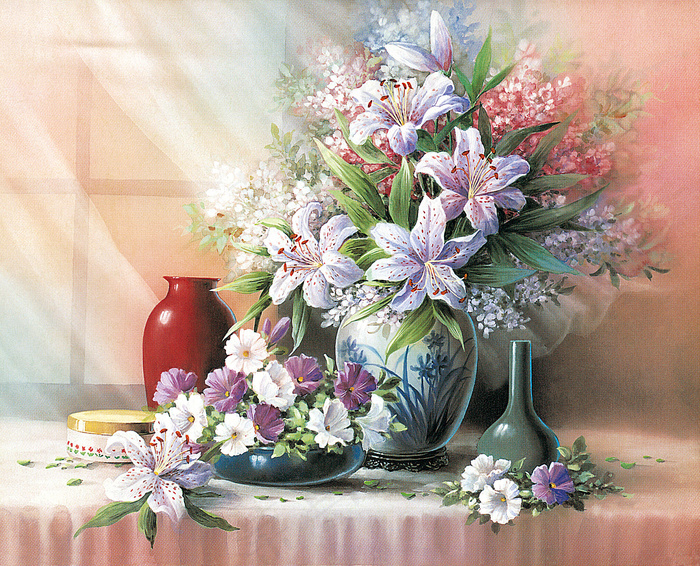 高清精美手绘花瓶插花油画装饰画画芯