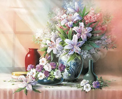 高清精美手绘花瓶插花油画装饰画画芯