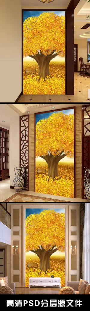 发财树时尚高清玄关过道背景墙