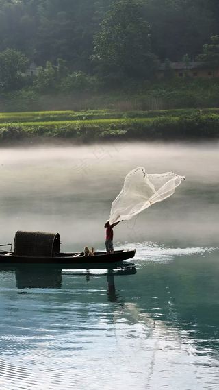 抛鱼网的人高清摄影图片