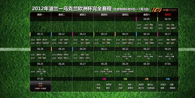 2012年欧洲杯赛程表图片