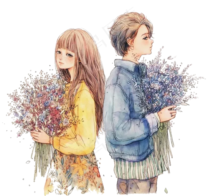 水彩情侣情人节海报设计PNG素材psd模版下载