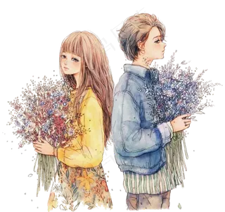 水彩情侣情人节海报设计PNG素材