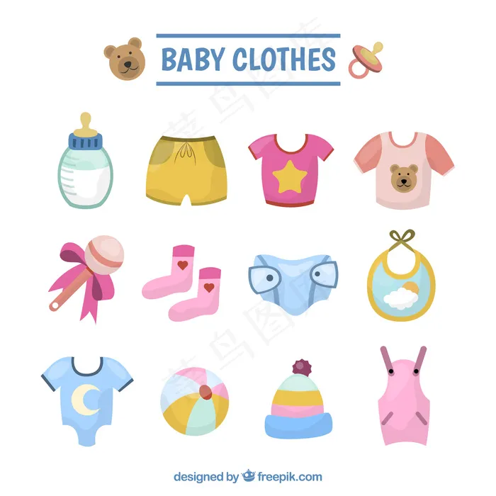 婴儿服装插画系列ai矢量模版下载