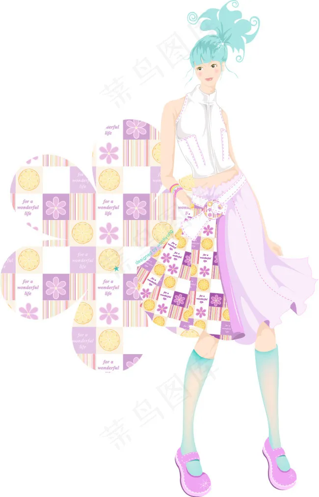 蓝发美女ai矢量模版下载