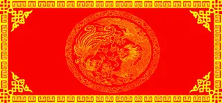大红金色中国风边框龙凤图画布