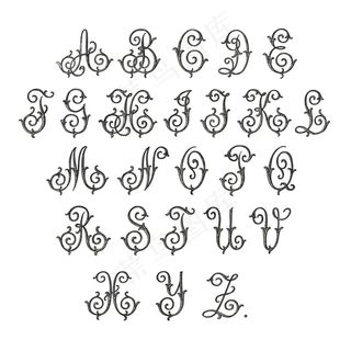 时尚创意26个花纹花朵英文字母素材