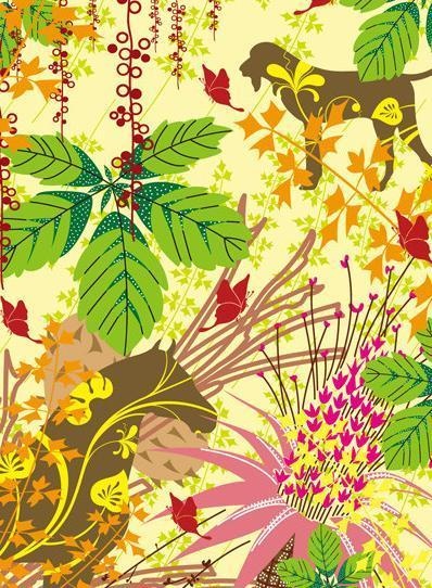 缤纷植物动物剪影矢量素材图片