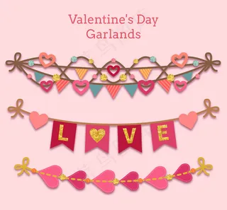 3个彩色情人节拉旗矢量素材