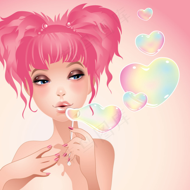 梦幻女孩插画素材ai矢量模版下载
