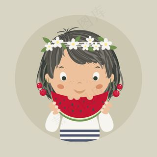 吃西瓜的小女孩