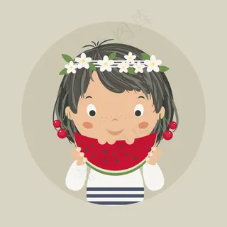 吃西瓜的小女孩