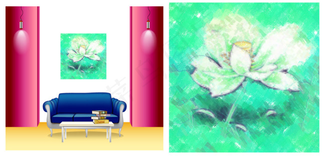 室内装饰墙画荷花(6648X3197(DPI:300))psd模版下载
