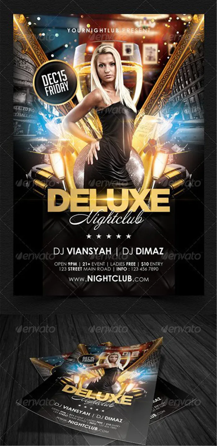 豪华夜总会酒吧平面素材创意海报(1275X1875(DPI:300))psd模版下载