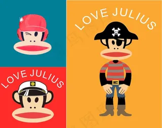 不同造型卡通大嘴猴矢量图免费下载