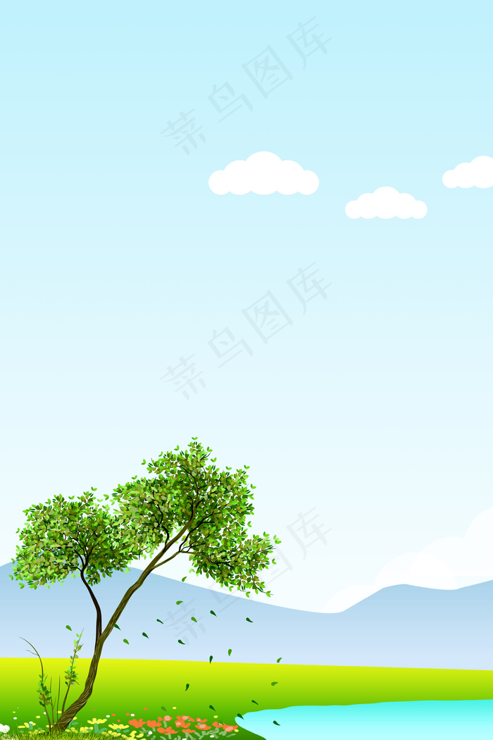卡通春天绿色清新风景背景psd模版下载