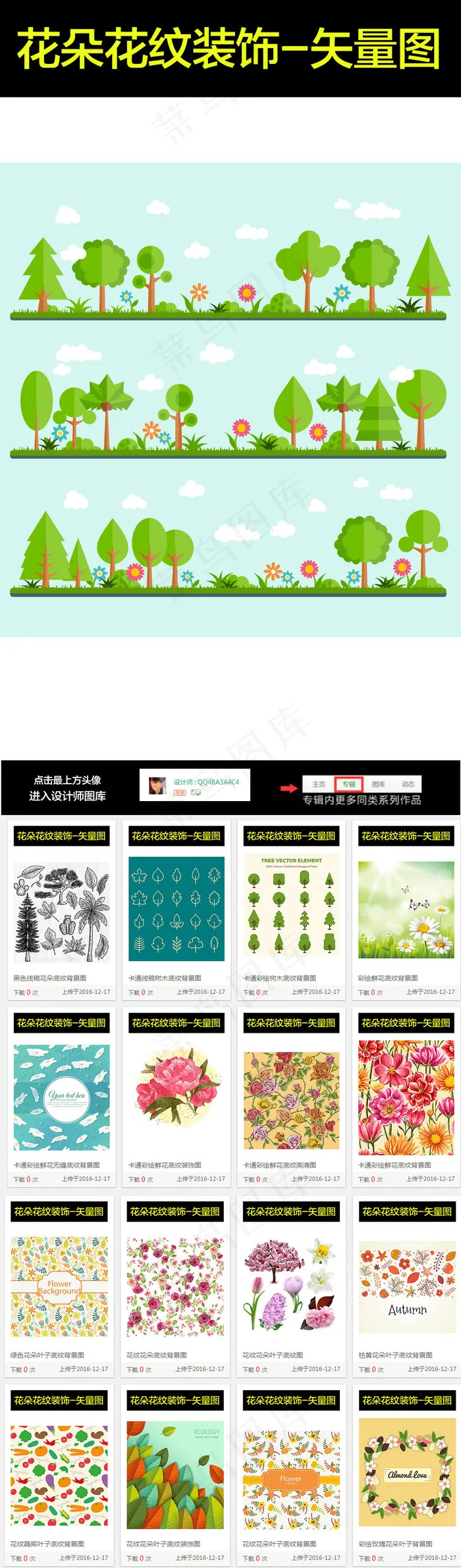 卡通彩绘偏平化树木矢量图