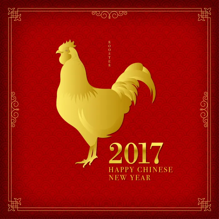 中国新年2017金色公鸡ai矢量模版下载