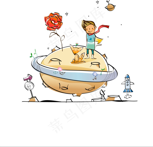 星球上的男孩高清矢量插画ai源文件...ai矢量模版下载
