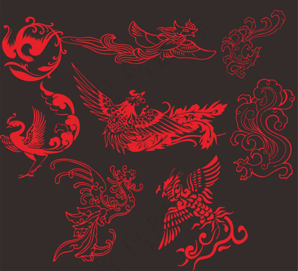 矢量凤凰花纹图案设计