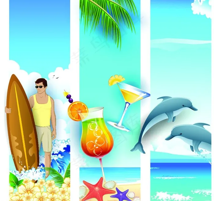 夏日旅游卡片名片图片eps,ai矢量模版下载