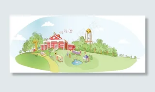 幼儿园钟跷跷板春天蓝天白云