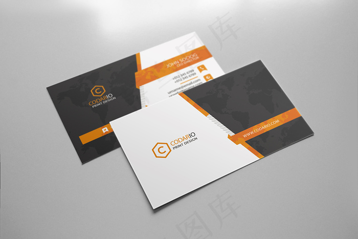 黑色橙色大气名片模板名片背景设计