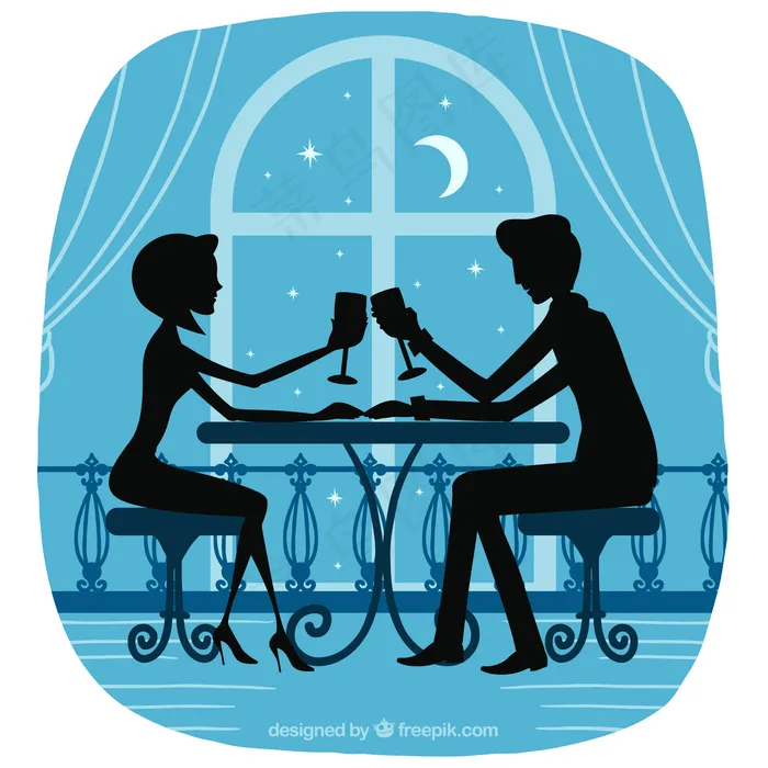 浪漫的情侣的剪影ai矢量模版下载