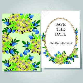 绿色植物花朵婚礼卡片模板下载