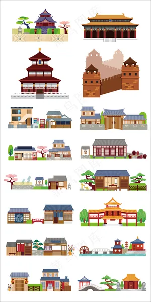 中国古代建筑AI矢量素材