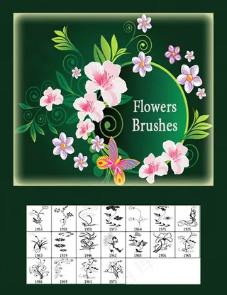 花卉植物笔刷盛开鲜花笔刷植物藤蔓