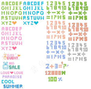 像素风格英文字母及数字矢量素材