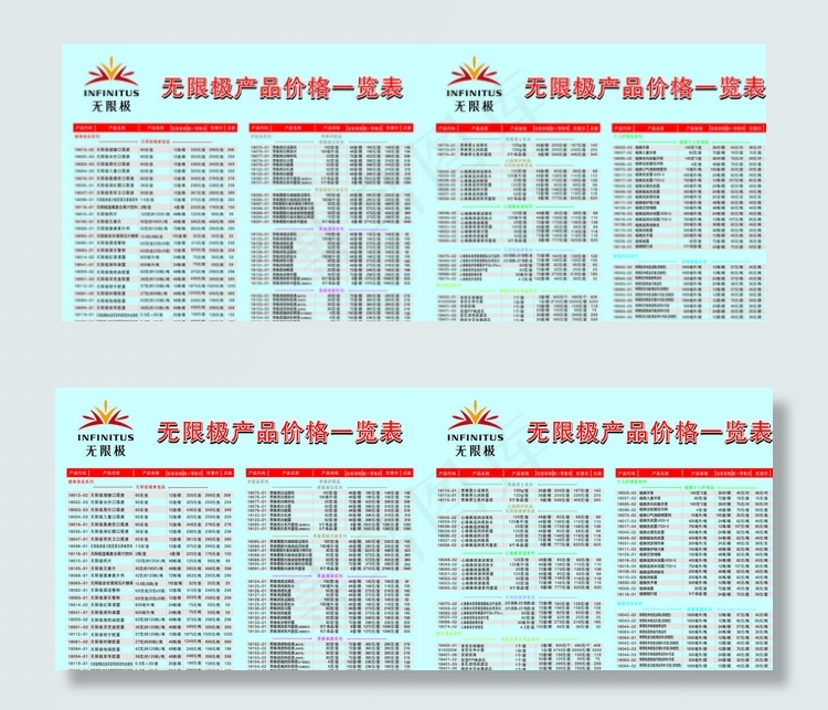 无限极产品2015价格一览表图片cdr矢量模版下载